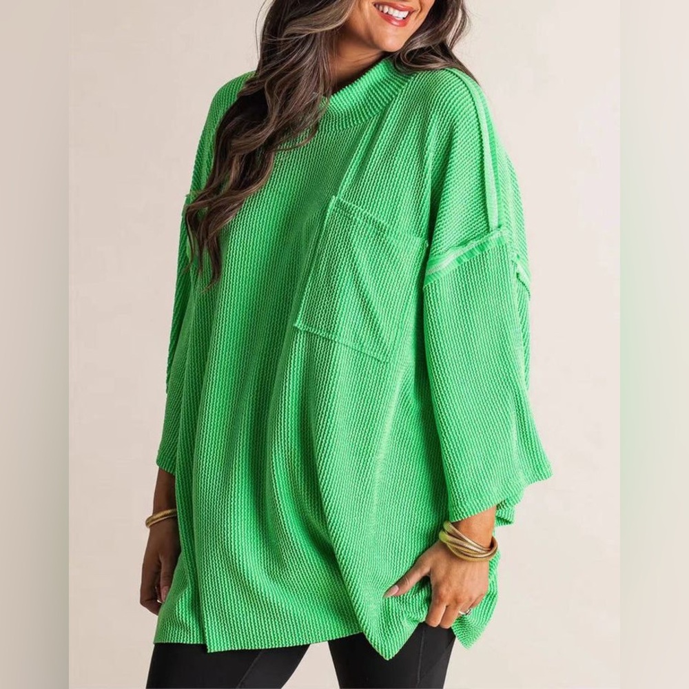 Women’s Oversized Green Knit Pullover Sweatshirt